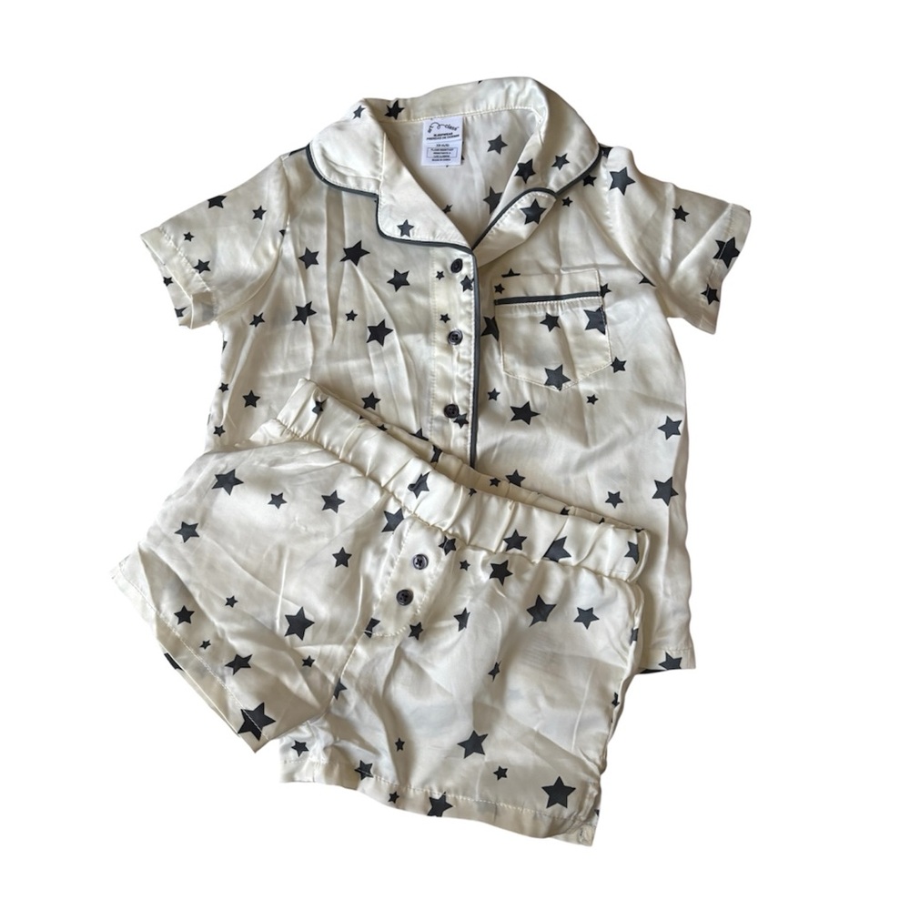 Art Class Star Print Kids Pajama Set - Black and Cream